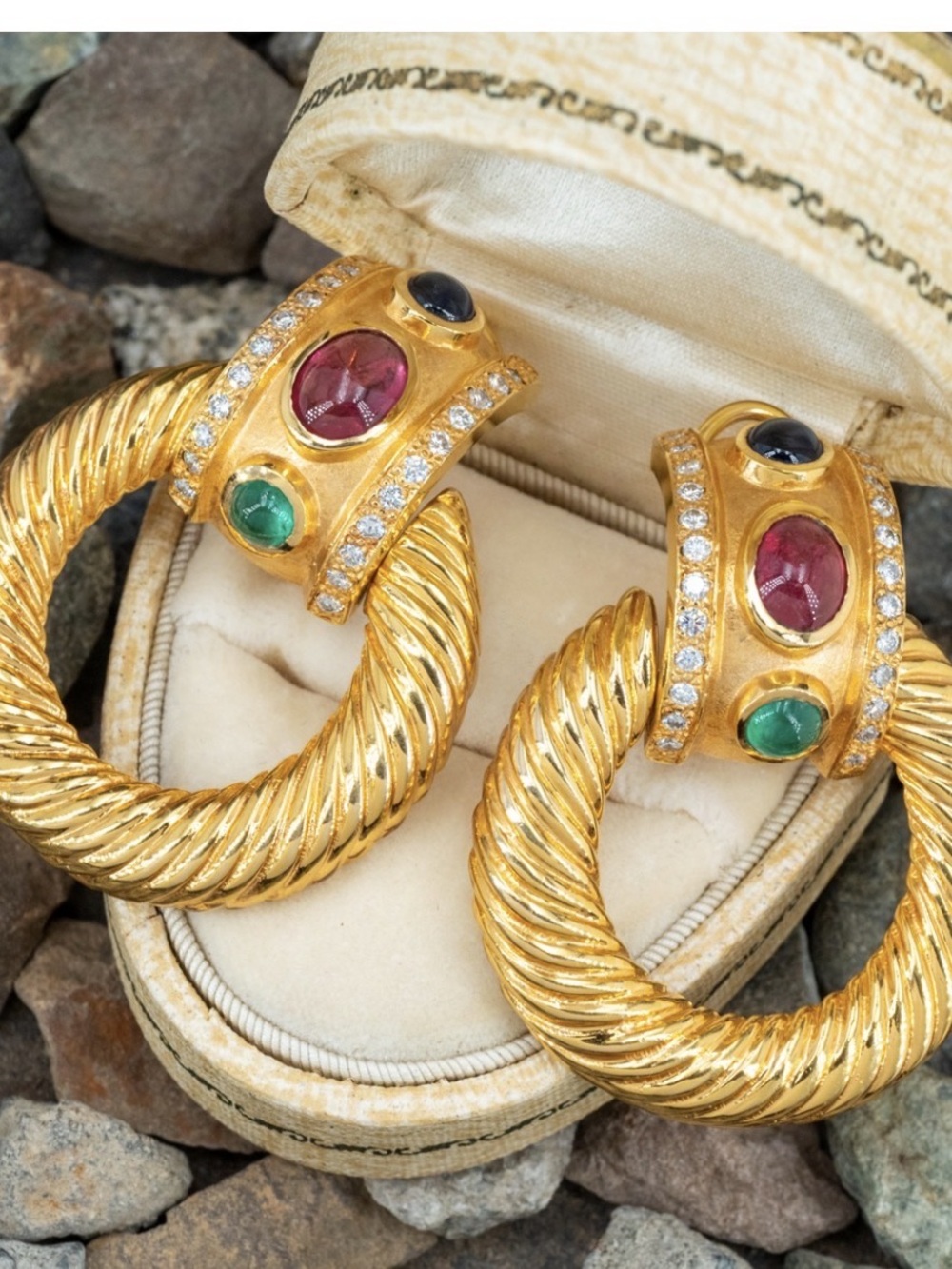Vintage Givenchy Gold Plated Poured Glass Door Knocker Earrings